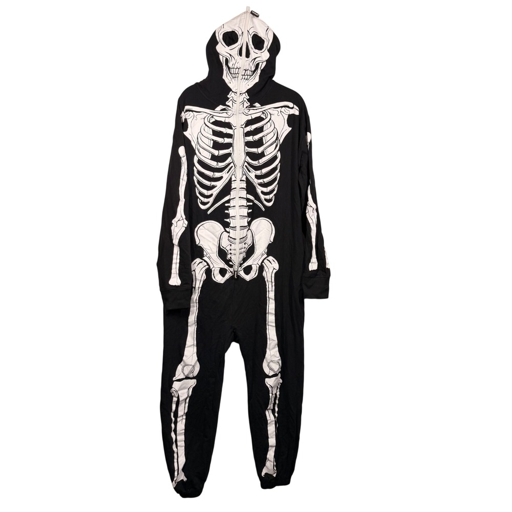 Rubies Skeleton Comfywear Jumpsuit Mens XL Black Full Zip Hooded Costume - Picture 2 of 7